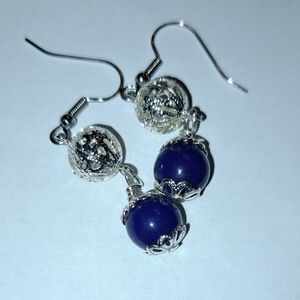 Elegant Silver and Natural Lapis Lazuli Dangle Earrings